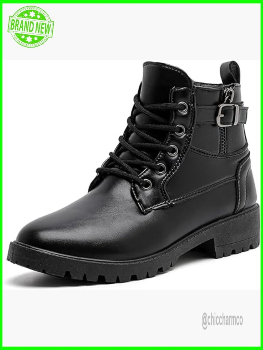 Fashion Ankle Booties Side Zipper Lace Up Black Combat Boots Low Heel Platform